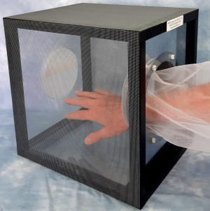 Black Framed Plastic Cube with sleeved access for flying insect work